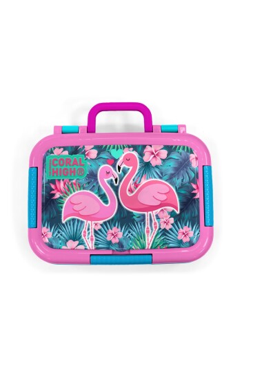 Coral High Kids Neon Mercan Su Yeşili Flamingo Desenli Paslanmaz Çelik Beslenme Kabı 39340 - 5