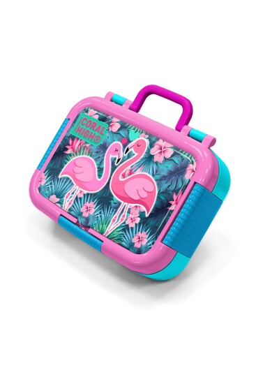 Coral High Kids Neon Mercan Su Yeşili Flamingo Desenli Paslanmaz Çelik Beslenme Kabı 39340 - Coral High