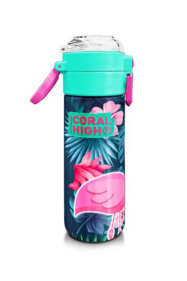 Coral High Kids Neon Mercan Su Yeşili Flamingo Desenli Pipetli ve Direkt İçim Çelik Termos 500 ml 31819 - 2