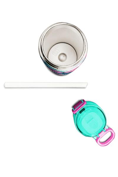 Coral High Kids Neon Mercan Su Yeşili Flamingo Desenli Pipetli ve Direkt İçim Çelik Termos 500 ml 31819 - 7