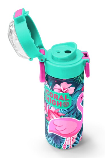 Coral High Kids Neon Mercan Su Yeşili Flamingo Desenli Pipetli ve Direkt İçim Çelik Termos 500 ml 31819 - 6