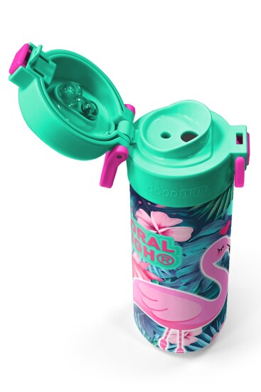 Coral High Kids Neon Mercan Su Yeşili Flamingo Desenli Pipetli ve Direkt İçim Çelik Termos 500 ml 31819 - 3