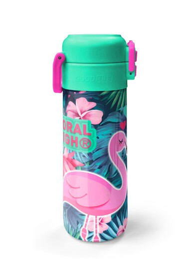 Coral High Kids Neon Mercan Su Yeşili Flamingo Desenli Pipetli ve Direkt İçim Çelik Termos 500 ml 31819 - 5