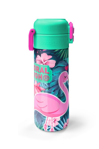Coral High Kids Neon Mercan Su Yeşili Flamingo Desenli Pipetli ve Direkt İçim Çelik Termos 500 ml 31819 - 5