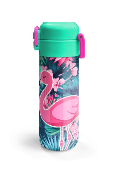 Coral High Kids Neon Mercan Su Yeşili Flamingo Desenli Pipetli ve Direkt İçim Çelik Termos 500 ml 31819 - 6