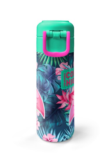 Coral High Kids Neon Mercan Su Yeşili Flamingo Desenli Pipetli ve Direkt İçim Çelik Termos 500 ml 31819 - 7