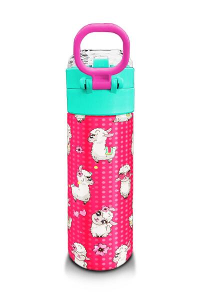 Coral High Kids Neon Mercan SuYeşili Alpaka Desenli Pipetli ve Direkt İçim Çelik Termos 500 ml 31914 - 3
