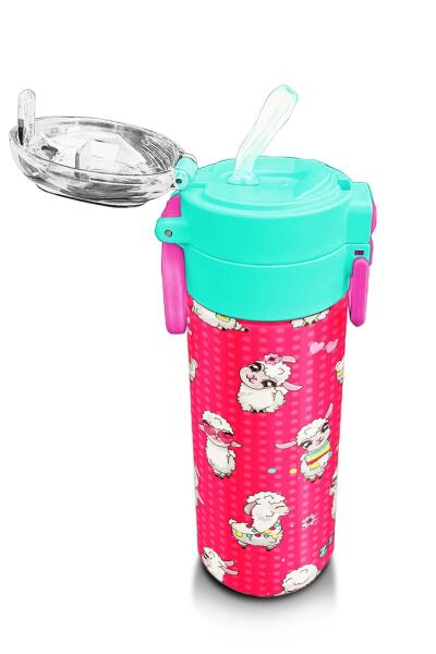 Coral High Kids Neon Mercan SuYeşili Alpaka Desenli Pipetli ve Direkt İçim Çelik Termos 500 ml 31914 - 5