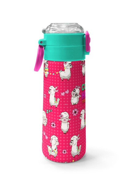 Coral High Kids Neon Mercan SuYeşili Alpaka Desenli Pipetli ve Direkt İçim Çelik Termos 500 ml 31914 - 2