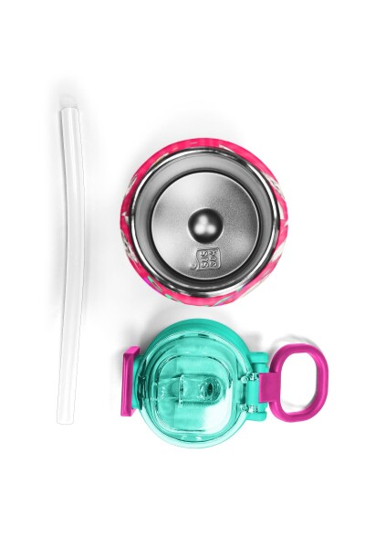 Coral High Kids Neon Mercan SuYeşili Alpaka Desenli Pipetli ve Direkt İçim Çelik Termos 500 ml 31914 - 7