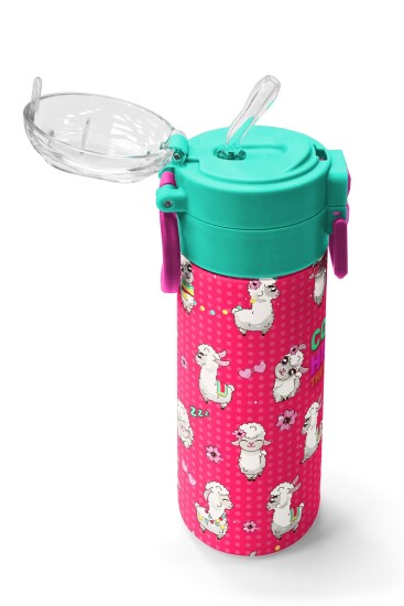 Coral High Kids Neon Mercan SuYeşili Alpaka Desenli Pipetli ve Direkt İçim Çelik Termos 500 ml 31914 - 5
