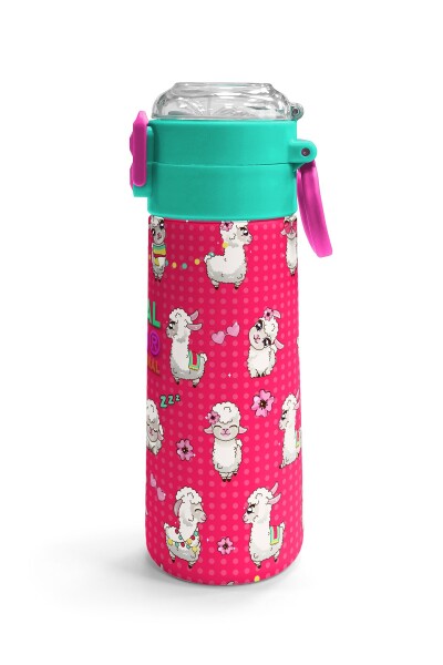 Coral High Kids Neon Mercan SuYeşili Alpaka Desenli Pipetli ve Direkt İçim Çelik Termos 500 ml 31914 - 3