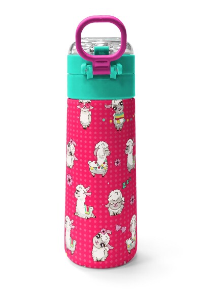 Coral High Kids Neon Mercan SuYeşili Alpaka Desenli Pipetli ve Direkt İçim Çelik Termos 500 ml 31914 - 4