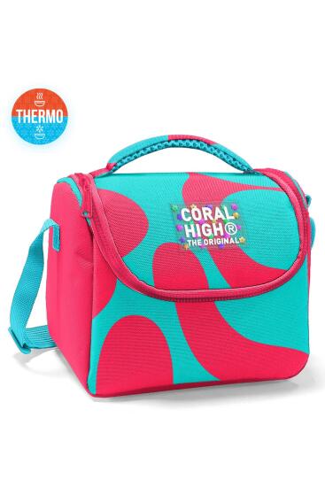 Coral High Kids Neon Mercan Turkuaz Desenli Thermo Beslenme Çantası 22785 