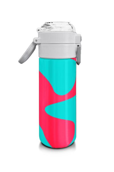 Coral High Kids Neon Mercan Turuncu Desenli Pipetli ve Direkt İçim Çelik Termos 500 ml 31885 - 2