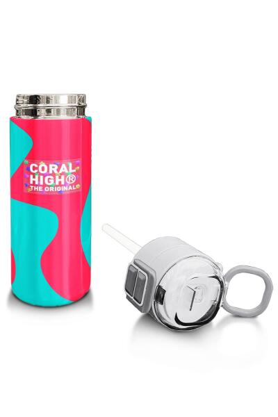 Coral High Kids Neon Mercan Turuncu Desenli Pipetli ve Direkt İçim Çelik Termos 500 ml 31885 - 4