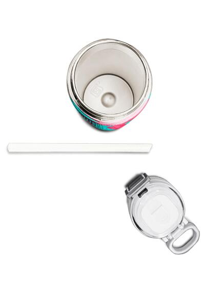 Coral High Kids Neon Mercan Turuncu Desenli Pipetli ve Direkt İçim Çelik Termos 500 ml 31885 - 7