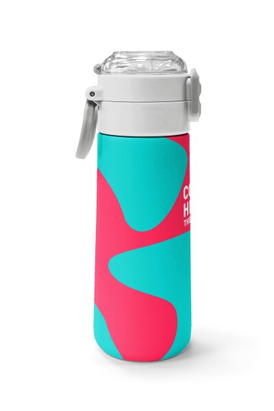 Coral High Kids Neon Mercan Turuncu Desenli Pipetli ve Direkt İçim Çelik Termos 500 ml 31885 - 2