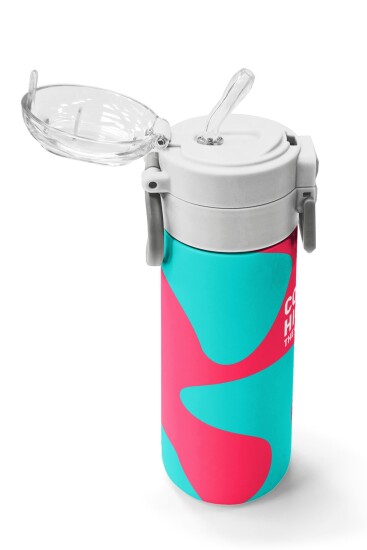 Coral High Kids Neon Mercan Turuncu Desenli Pipetli ve Direkt İçim Çelik Termos 500 ml 31885 - 5