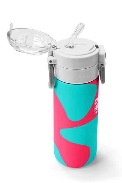 Coral High Kids Neon Mercan Turuncu Desenli Pipetli ve Direkt İçim Çelik Termos 500 ml 31885 - 5