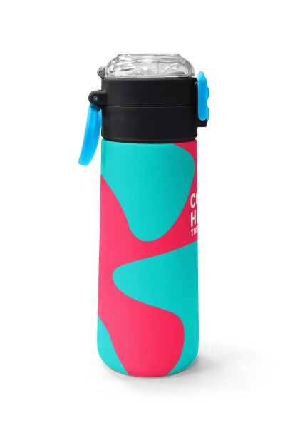 Coral High Kids Neon Mercan Turuncu Desenli Pipetli ve Direkt İçim Çelik Termos 500 ml 31885 - 2