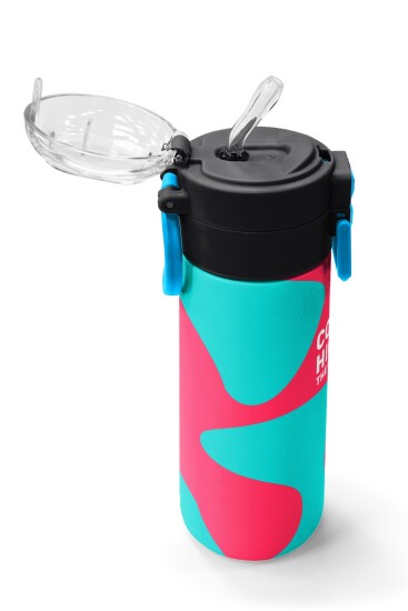 Coral High Kids Neon Mercan Turuncu Desenli Pipetli ve Direkt İçim Çelik Termos 500 ml 31885 - 6