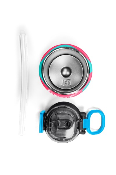 Coral High Kids Neon Mercan Turuncu Desenli Pipetli ve Direkt İçim Çelik Termos 500 ml 31885 - 8