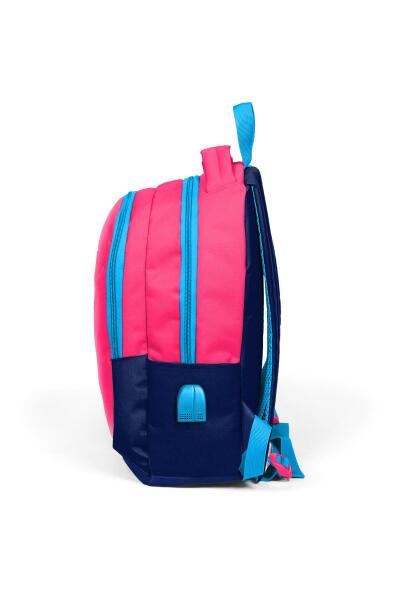 Coral High Kids Neon Mercan Lacivert Üç Bölmeli USB'li Okul Sırt Çantası 24306 - 2