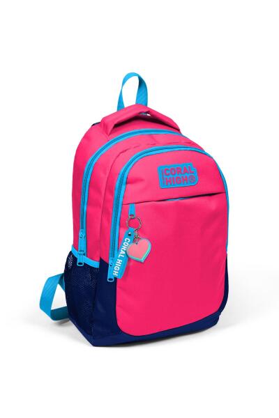 Coral High Kids Neon Mercan Lacivert Üç Bölmeli USB'li Okul Sırt Çantası 24306 - 3