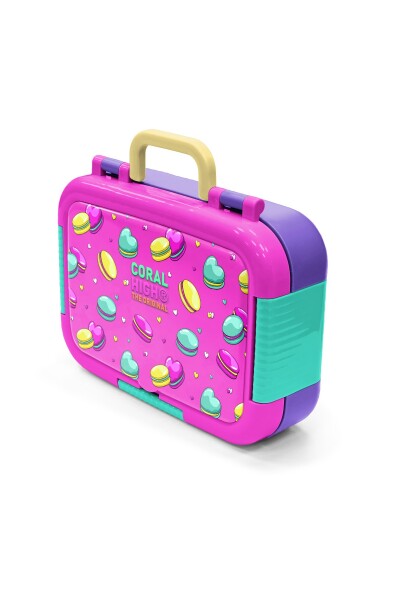 Coral High Kids Açık Pembe Su Yeşili Makaron Desenli Paslanmaz Çelik Beslenme Kabı 39216 - 4