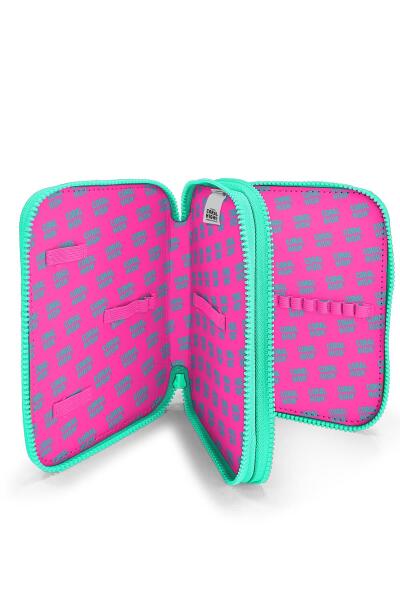Coral High Kids Neon Pembe Su Yeşili Kalp Desenli Çift Katlı Kalem Çanta 11133 - 4