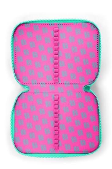 Coral High Kids Neon Pembe Su Yeşili Kalp Desenli Çift Katlı Kalem Çanta 11133 - 7