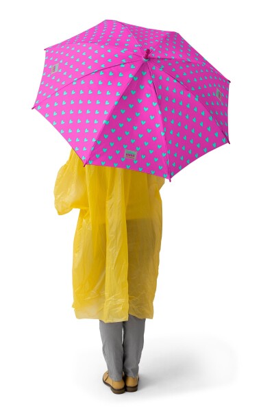 Coral High Kids Neon Pembe Su Yeşili Kalp Desenli Çocuk Şemsiyesi 12660 - 2
