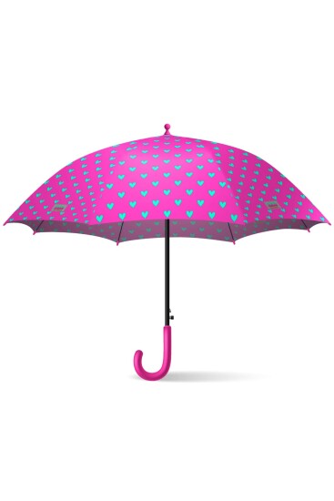 Coral High Kids Neon Pembe Su Yeşili Kalp Desenli Çocuk Şemsiyesi 12660 - 5