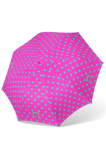 Coral High Kids Neon Pembe Su Yeşili Kalp Desenli Çocuk Şemsiyesi 12660 - 3
