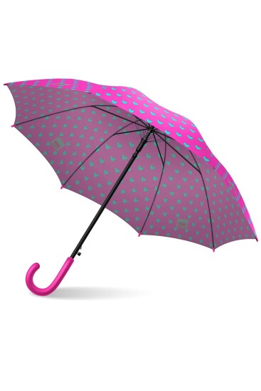 Coral High Kids Neon Pembe Su Yeşili Kalp Desenli Çocuk Şemsiyesi 12660 - 4