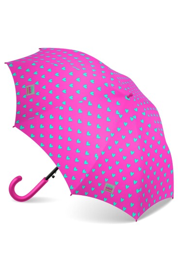 Coral High Kids Neon Pembe Su Yeşili Kalp Desenli Çocuk Şemsiyesi 12660 