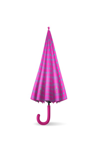 Coral High Kids Neon Pembe Su Yeşili Kalp Desenli Çocuk Şemsiyesi 12660 - 6