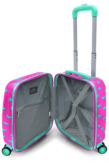 Coral High Kids Neon Pembe Su Yeşili Kalp Desenli Çocuk Valizi 16715 - 3