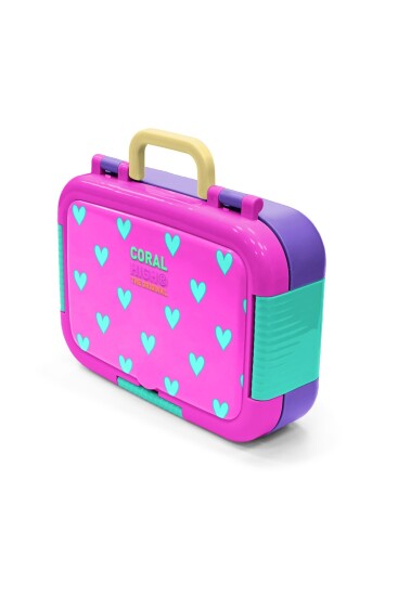 Coral High Kids Neon Pembe Su Yeşili Kalp Desenli Paslanmaz Çelik Beslenme Kabı 39212 - 4