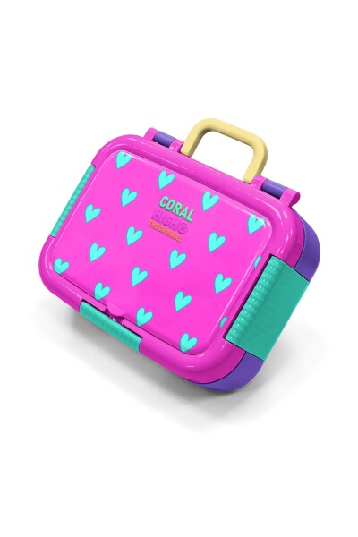 Coral High Kids Neon Pembe Su Yeşili Kalp Desenli Paslanmaz Çelik Beslenme Kabı 39212 - 1