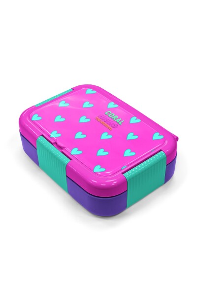 Coral High Kids Neon Pembe Su Yeşili Kalp Desenli Paslanmaz Çelik Beslenme Kabı 39212 - 2