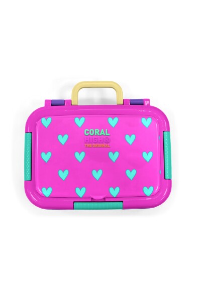 Coral High Kids Neon Pembe Su Yeşili Kalp Desenli Paslanmaz Çelik Beslenme Kabı 39212 - 5