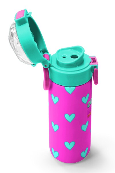 Coral High Kids Neon Pembe Su Yeşili Kalp Desenli Pipetli ve Direkt İçim Çelik Termos 500 ml 31906 - 6