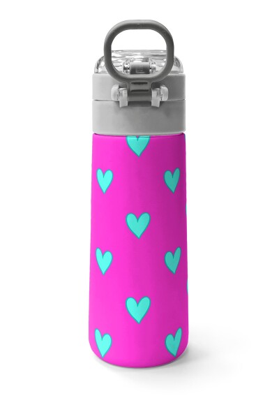 Coral High Kids Neon Pembe Su Yeşili Kalp Desenli Pipetli ve Direkt İçim Çelik Termos 500 ml 31906 - 4