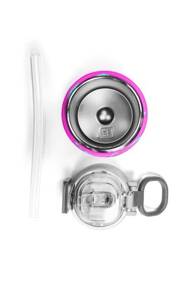 Coral High Kids Neon Pembe Su Yeşili Kalp Desenli Pipetli ve Direkt İçim Çelik Termos 500 ml 31906 - 7