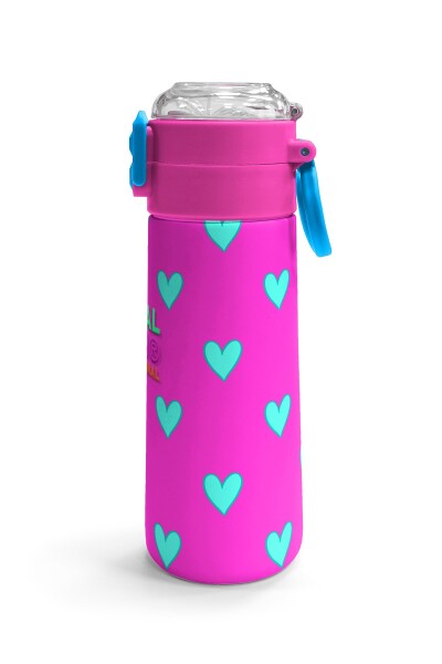 Coral High Kids Neon Pembe Su Yeşili Kalp Desenli Pipetli ve Direkt İçim Çelik Termos 500 ml 31906 - 3