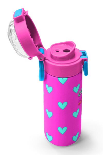 Coral High Kids Neon Pembe Su Yeşili Kalp Desenli Pipetli ve Direkt İçim Çelik Termos 500 ml 31906 - 6