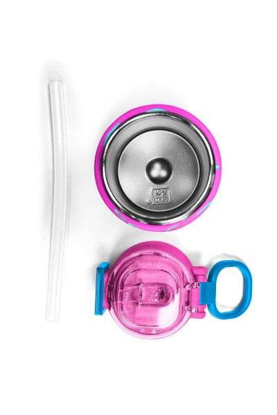 Coral High Kids Neon Pembe Su Yeşili Kalp Desenli Pipetli ve Direkt İçim Çelik Termos 500 ml 31906 - 7