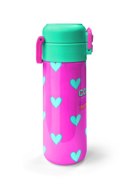 Coral High Kids Neon Pembe Su Yeşili Kalp Desenli Pipetli ve Direkt İçim Çelik Termos 500 ml 31906 - 5